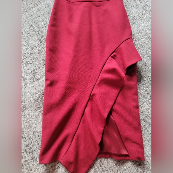 cinq a sept Piper Dress In Pomegranate Red Ruffle Front Slit Asymmetrical Midi 4 - Picture 4 of 11